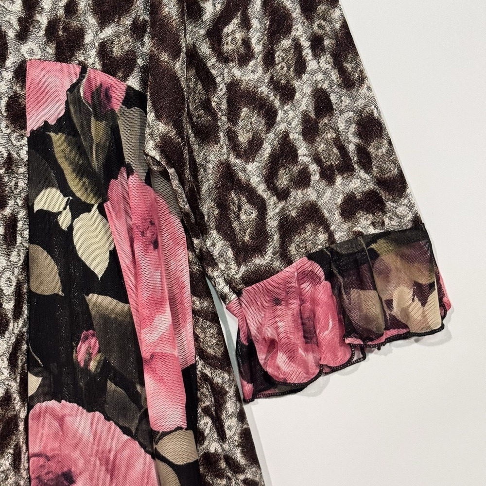 Sadie B's Top Womens Plus 3X Leopard Floral Button Up Tunic Hi Low Sheer - Picture 6 of 11